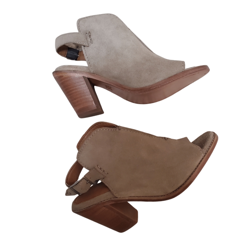 NEW Frye Courtney Sling Suede Peep Toe Bootie Shoes Country Boho Ash Size 6.5 - Picture 4 of 13